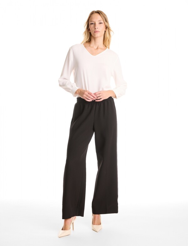 Pantalon Wide Leg Con Franjas Deportivas NEGRO