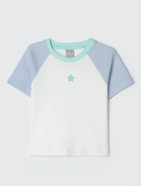 BLUSA INFANTIL EN TELA ACANALADA CELESTE