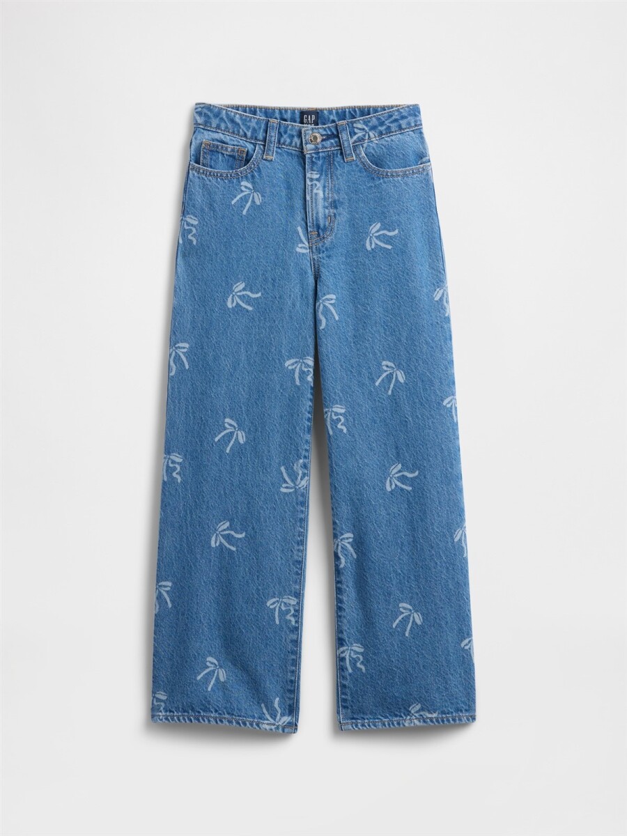 Jean Wide Tiro Alto Niña - Medium Wash 