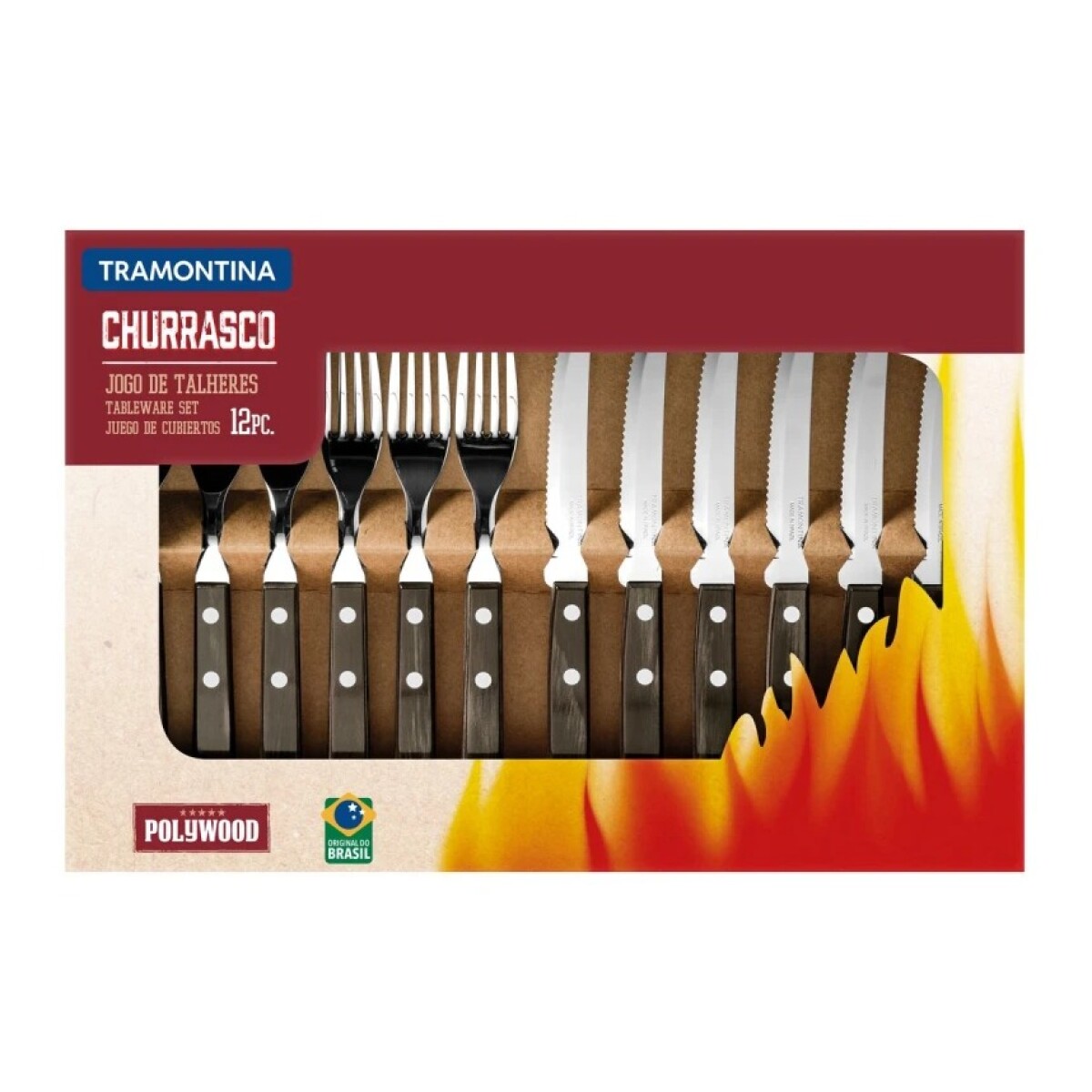 Juego Cubiertos Tramontina Polywood para Asado 12 Piezas 