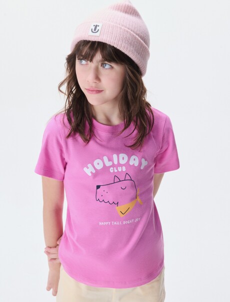 CAMISETA BÁSICA INFANTIL CON ESTAMPA ROSADO