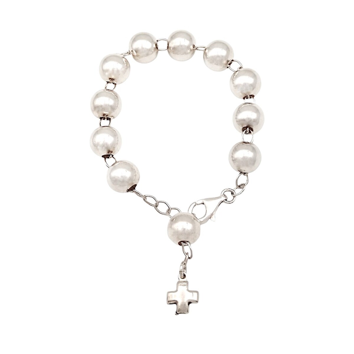 Pulsera Bolitas con dije cruz-Plata 925-Sin Piedra-PU3671 - sinpiedra 