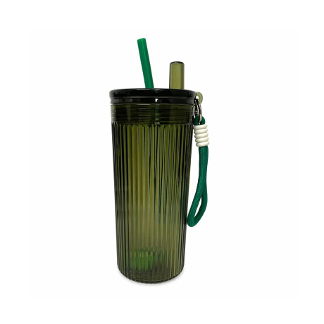 Vaso acrílico con sorbito y colgante flor 750ml Verde