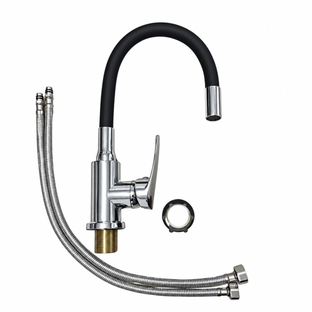 Grifería de Cocina Monocomando de mesada pico Flexible Negro Murdock Cromado Brillante Grifería De Cocina Monocomando De Mesada Pico Flexible Negro Murdock Cromado Brillante