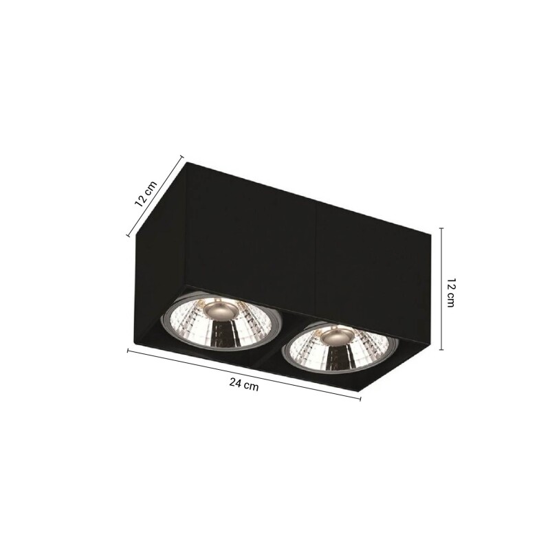 ARTEFACTO LUX DOWNLIGHT CUADRADO DOBLE PARA AR111 MACHADO Downlight Lux Doble AR111 Machado Negro