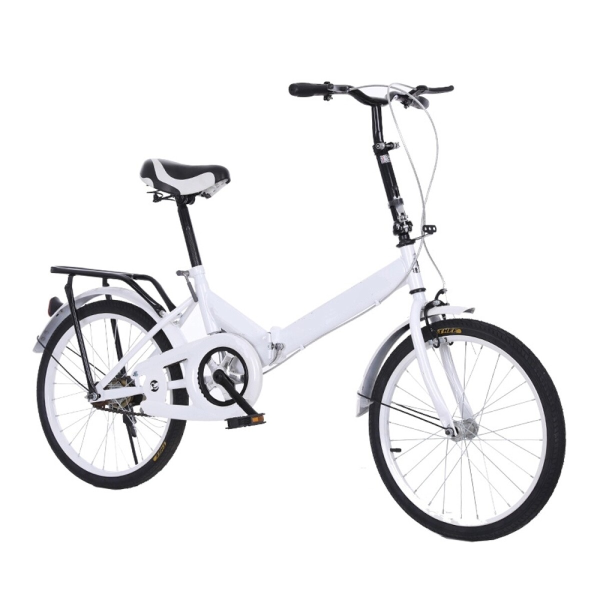 Bicicleta Plegable Rodado 20 Adultos Parrilla Frenos Timbre - Blanco 