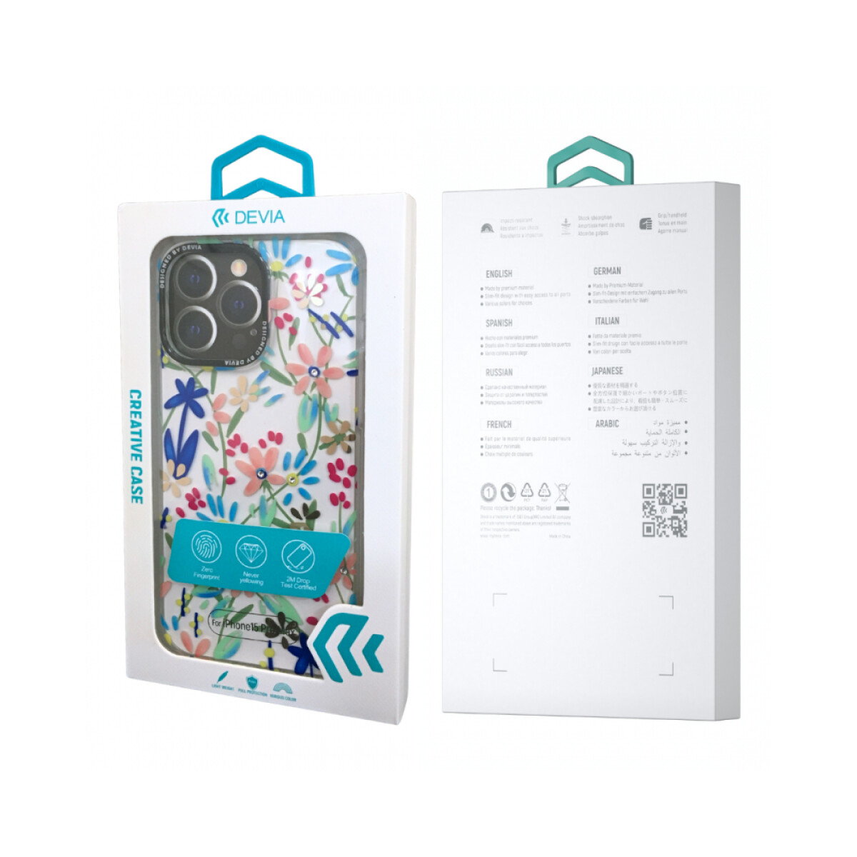 Protector Case Floral con Brillos Flower Series Devia para iPhone 15 Blanco