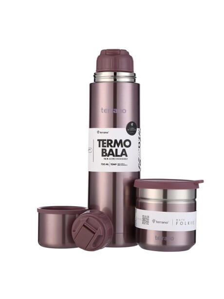 Kit Termo Acero Bala Metalizado 750mL + Mate Folkie Lila