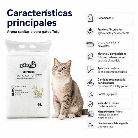 Arena Para Gatos Tofu 6L Aglomerante Descarga Inodoro Amarillo