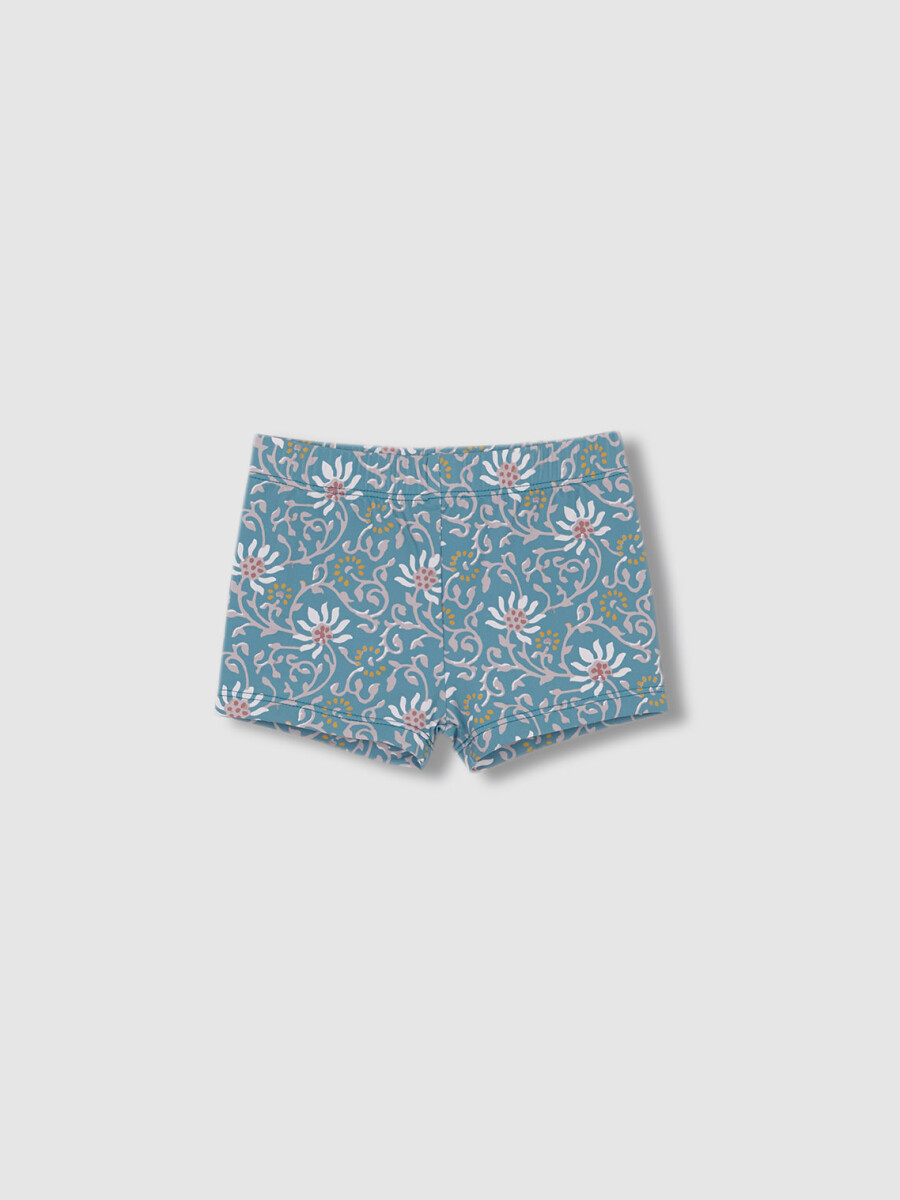 Traje De Baño Estampado Flores Azul Pato
