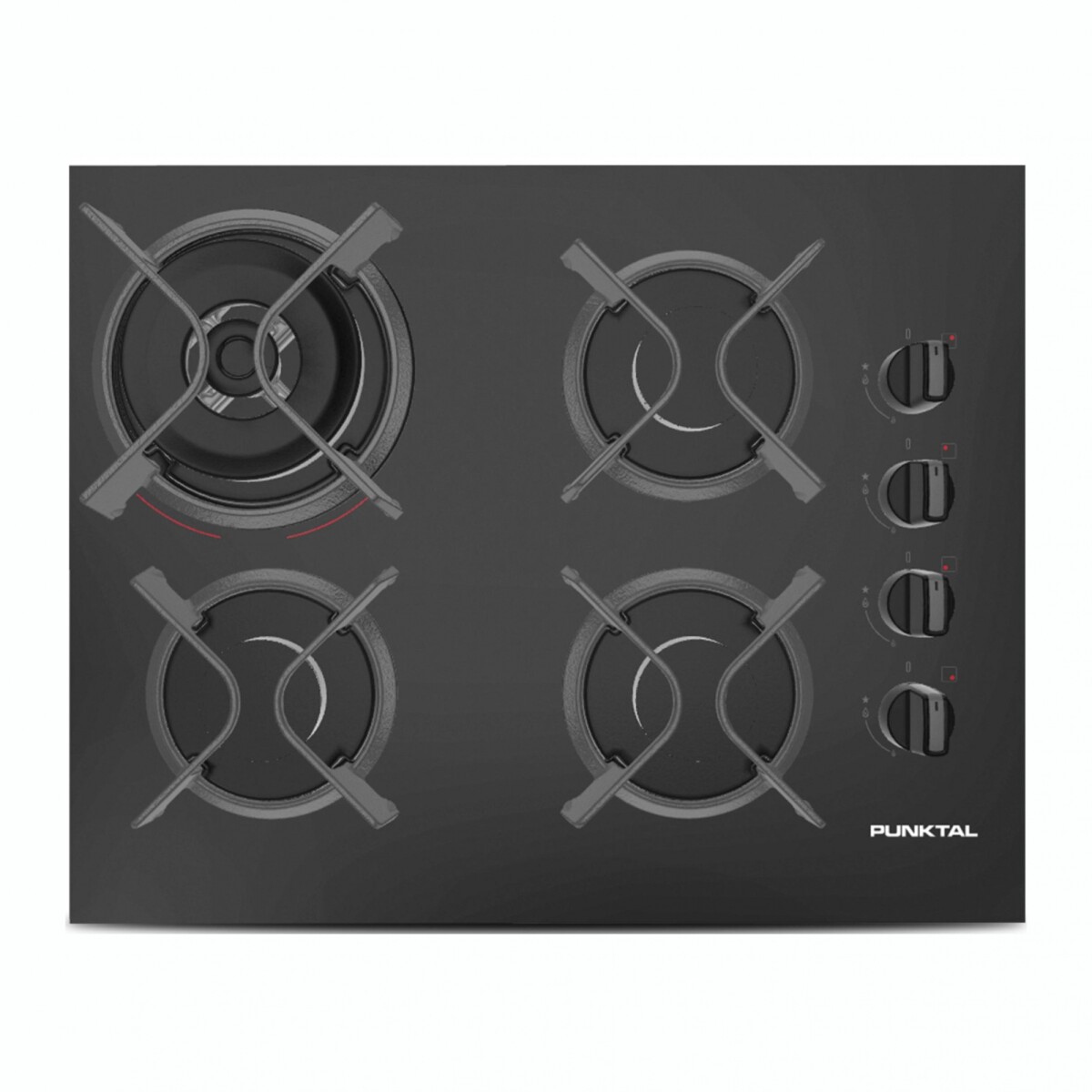 Anafe De Vidrio A Gas PUNKTAL PKAG940 Cuatro Hornallas - Negro 