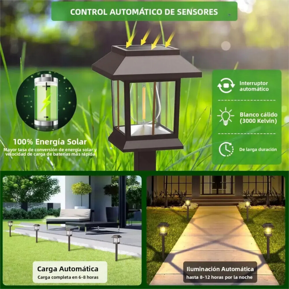 Set 2 Faroles Solares Para Jardin, Estaca Luz Cálida Set 2 Faroles Solares Para Jardin, Estaca Luz Cálida
