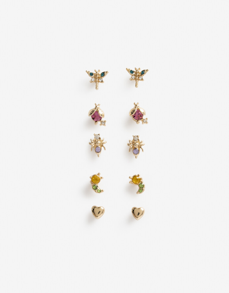 Aros Sets Metal Set De Aros Pasantes Bichitos - Dorado