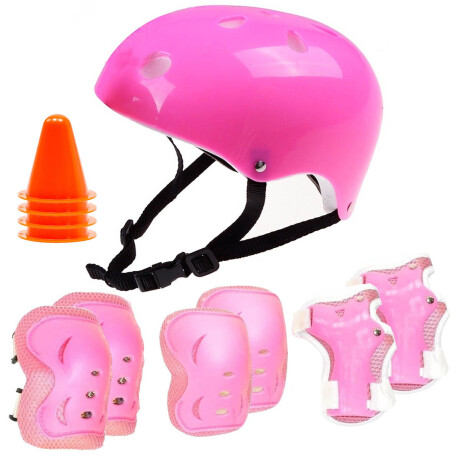 Set Protección Rodilleras Coderas Muñequeras + Casco Rosa