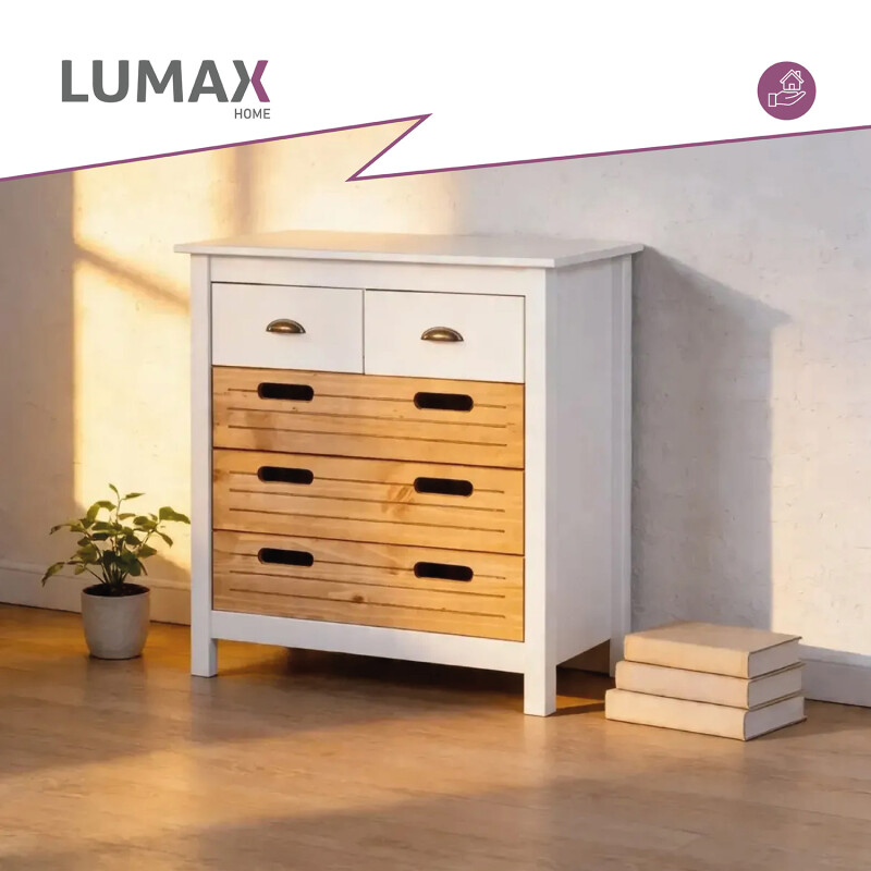 Cómoda Lumax 5 cajones madera y blanco Cómoda Lumax 5 cajones madera y blanco