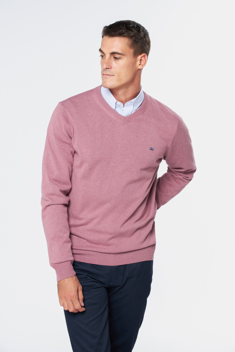 BUZO TEJIDO CUELLO EN V - Rosa 