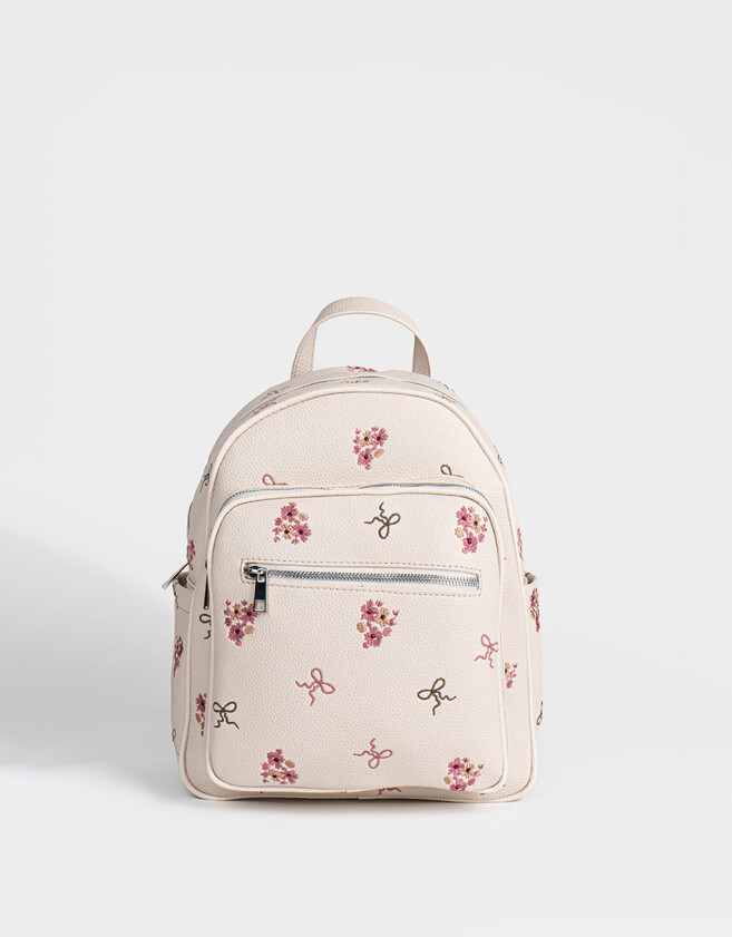Mochilas Urbanas Mochila De Cuerina Estampada - Estampado Flores