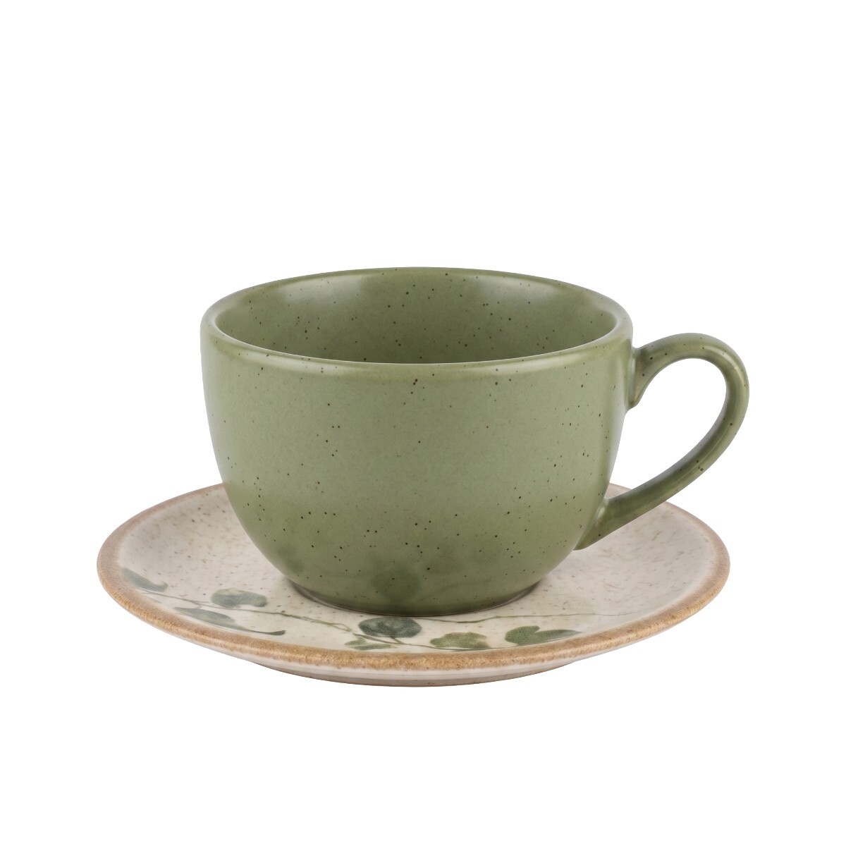 TAZA VERDE C/PLATITO HOJAS TROPICAL P/TE 250ML 