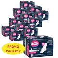 Mili Toalla Super Absorbente Nocturna Con Alas X8 Unidades Pack de 12