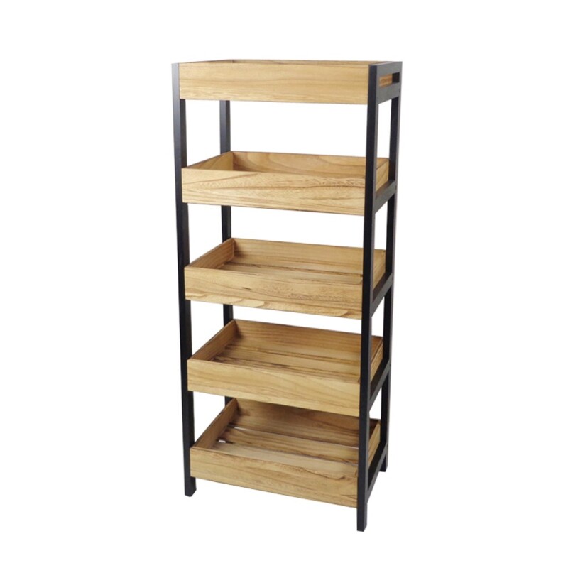 Estantería Organizadora de Madera y Metal Negro 46 x 30 x 84 cm – Selecta ESTANTERIA MADERA 4 ESTANTES NATU/NEGRO