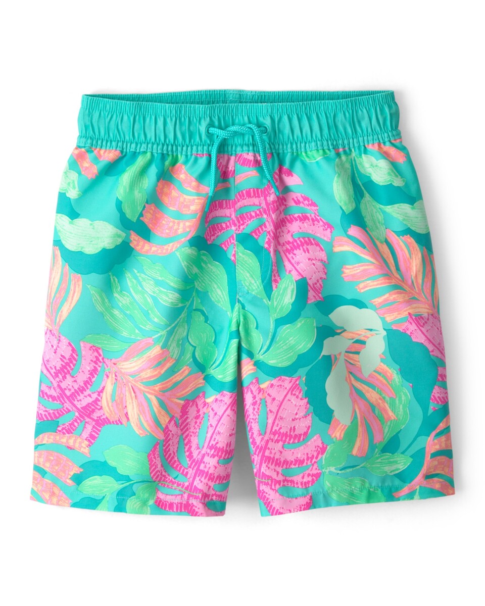 Short de baño con protección UPF 50+, verde, diseño tropical 
