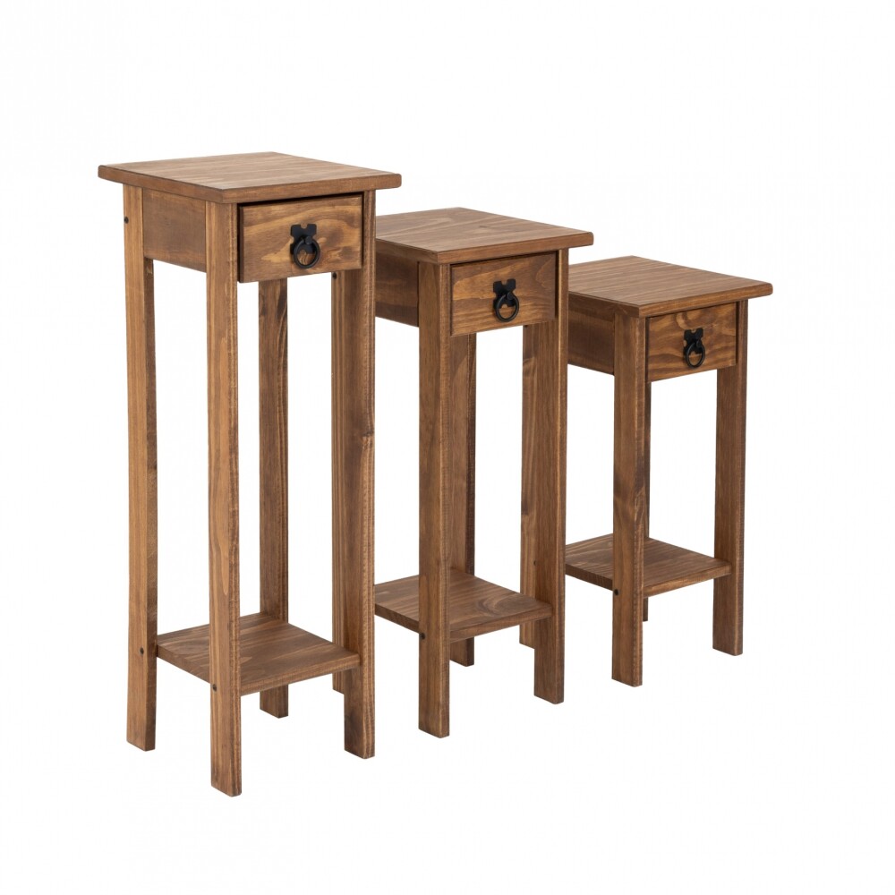 Conjunto Set De Mesas Pedestal Madera Maciza Linea Mexicana Oscuro