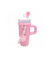 Vaso térmico de acero con accesorios y tapita 420ml Rosado