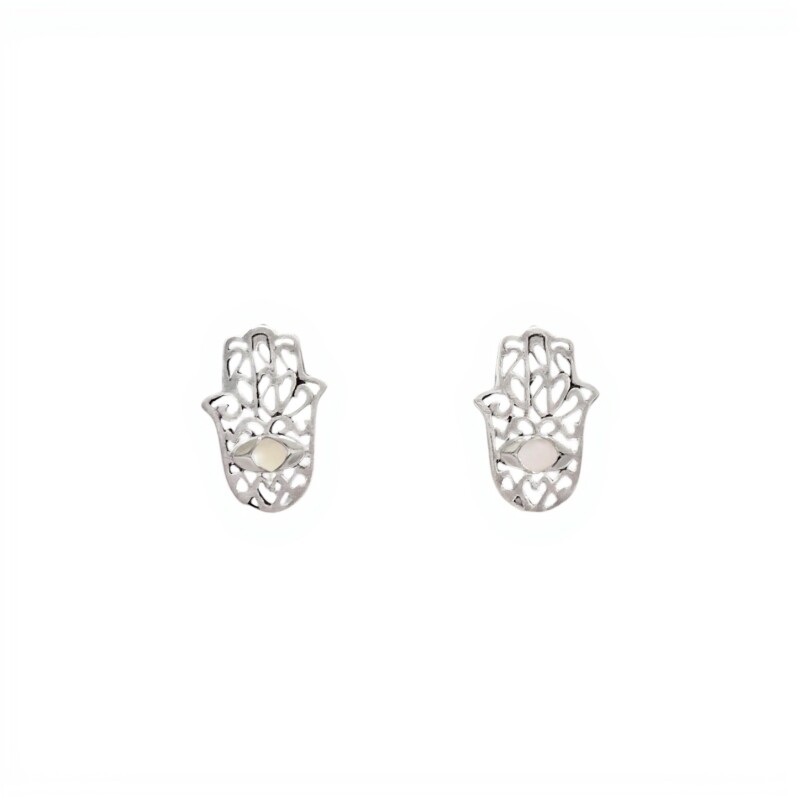 Caravanas Mano de Fátima-Plata 925 -Nacar-CA3485 conpiedra