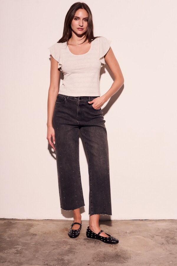 Top Texturado Manga Volado Gris Melange