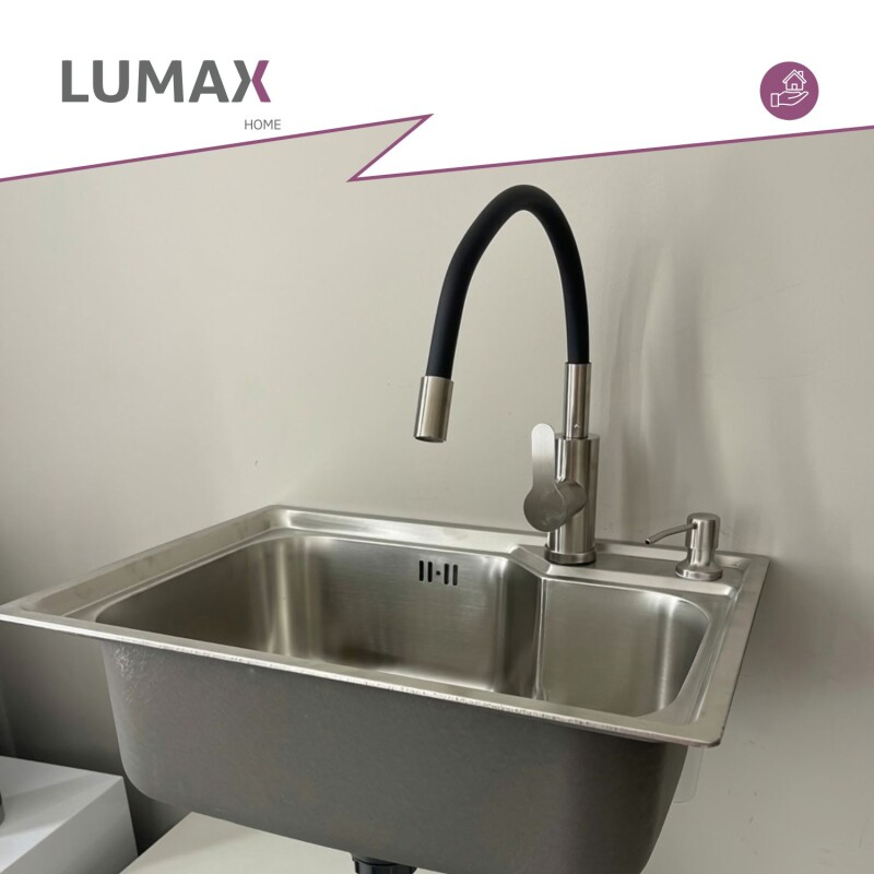 Pileta de cocina Lumax Acero Simple Canilla flexible 55x40 cm Negro