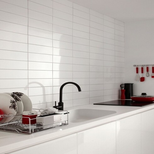Ceramica Blanco Brillo Liso Brick 10X30Cm Pared GAMAS DE BLANCO