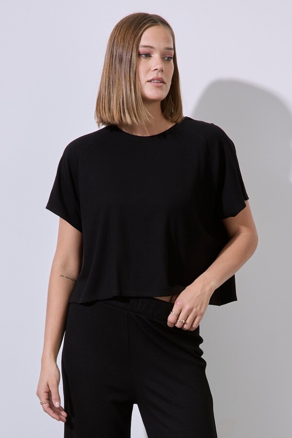 Remera Crop Rib NEGRO