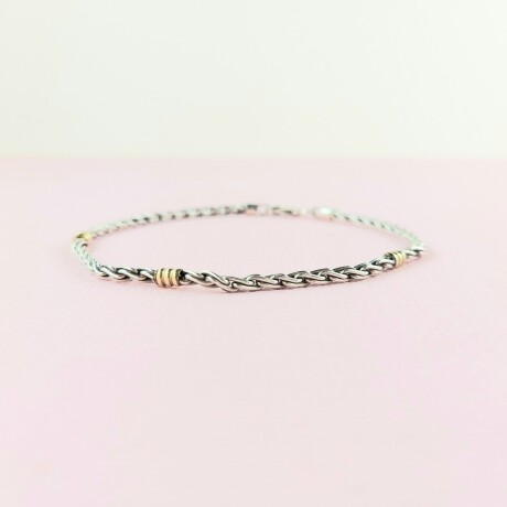 Pulsera de plata 925 y double en oro 18 ktes, TORNEADA. Pulsera de plata 925 y double en oro 18 ktes, TORNEADA.