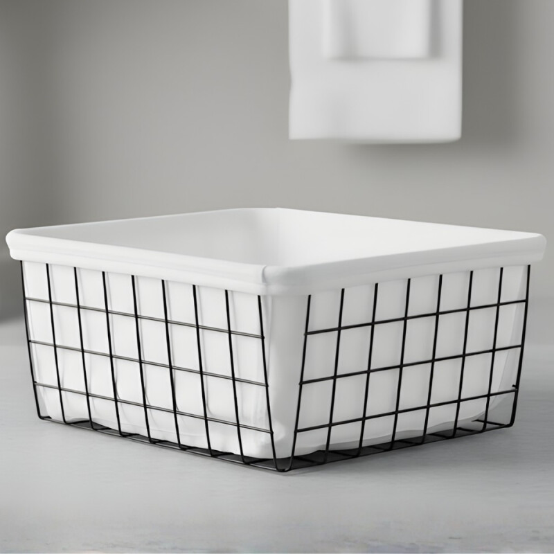 Canasto organizador de metal con tela NEGRO