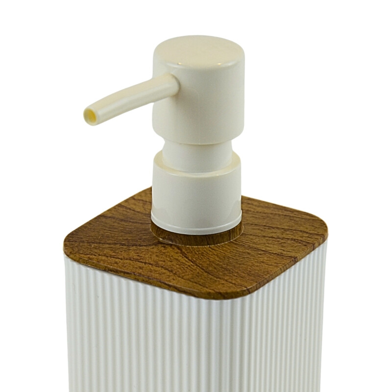 Dispensador de jabon mina c/madera cuadrado rayas BLANCO