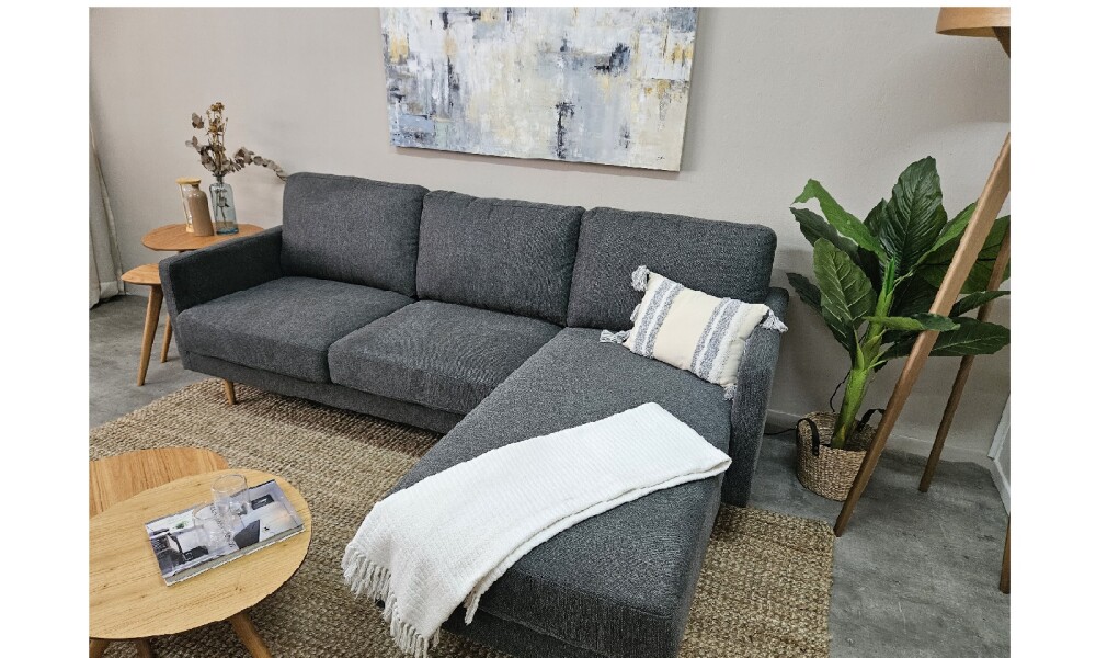Sofa con Chaise PRADA PREVENTA Dark Grey Tela Rústica