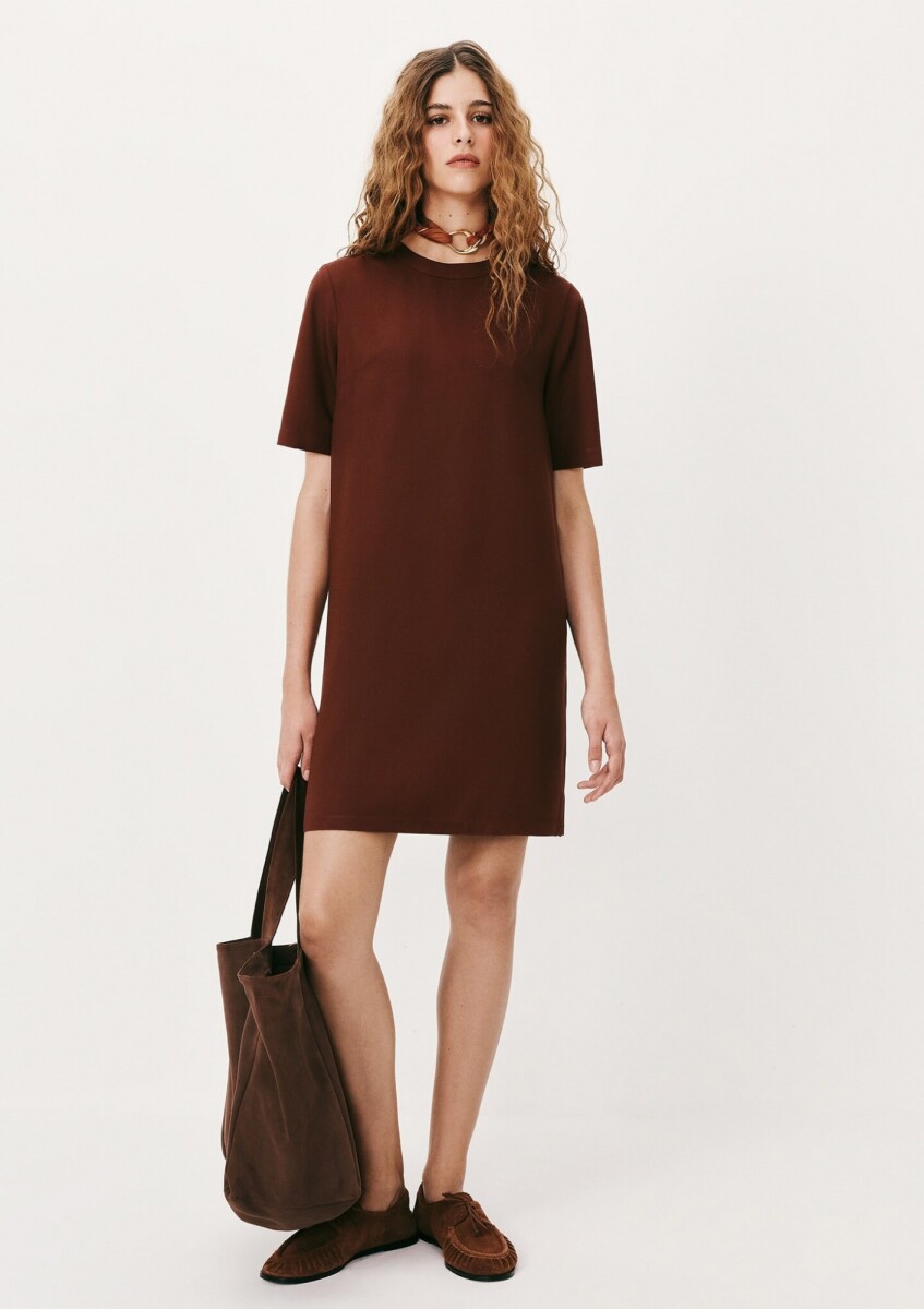 VESTIDO CORTO DE CREPÉ DE VISCOSA - BORDEAUX 