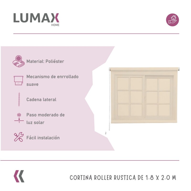 Cortina Roller Rústica Lumax Colores 1.8x2.0 M Calidad Beige