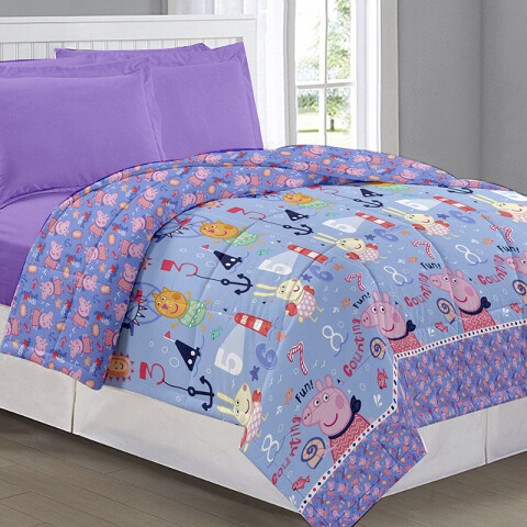 Acolchado Reversible 1 Plaza 100% Microfibra - Peppa Pig Celeste