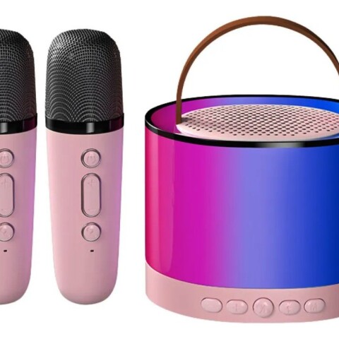 Parlante Set Karaoke Portátil X2 Micrófonos Bluetooth Led Variante Color Rosa