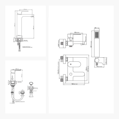 Juego De Griferia Completo, Incluye Ducha Exterior,Lavatorio Alto Y Bidet Linea Fresia Fv 000