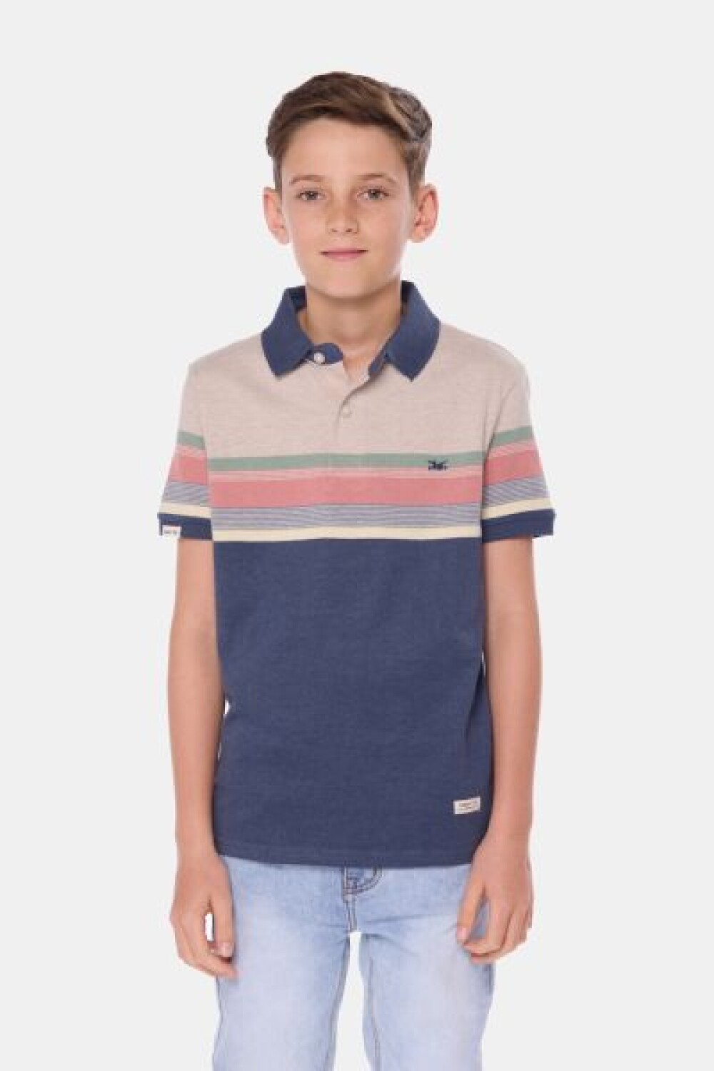REMERA POLO RAYADA DE ALGODÓN Azul