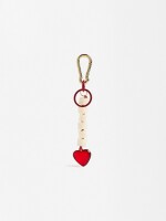 Llavero Charm Corazón Con Perlas rojo