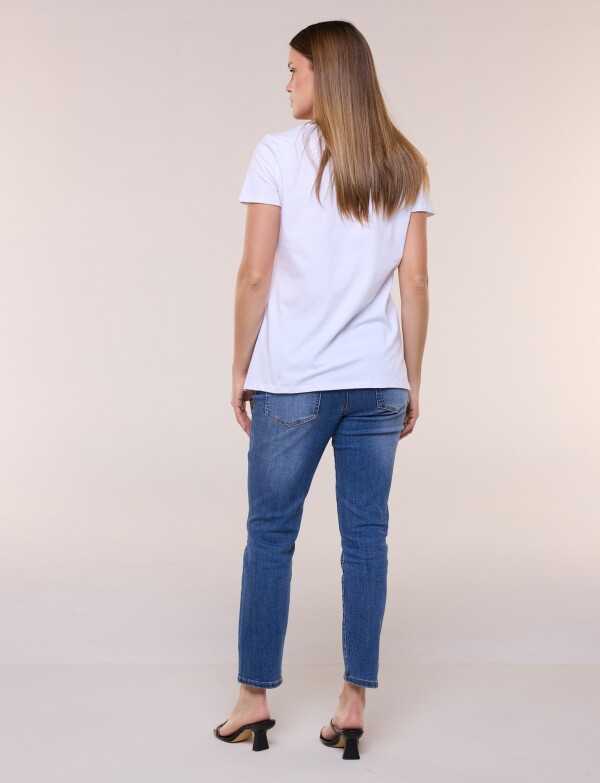 Remera Algodón Con Aplique De Piedras BLANCO/NEGRO