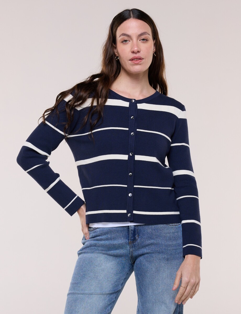 Cardigan Tejido Con Botones - Azul 