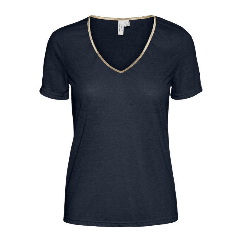 VMKAREN SS GOLD V-NECK TOP JRS BTQ GA Navy Blazer