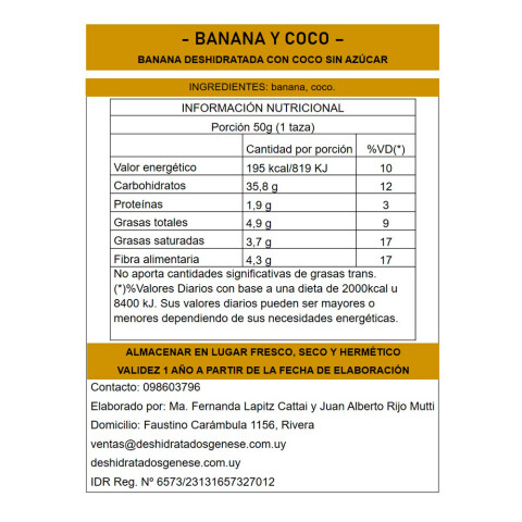 Snack deshidratado banana Genese 50g Snack Deshid Banana Genese 50g