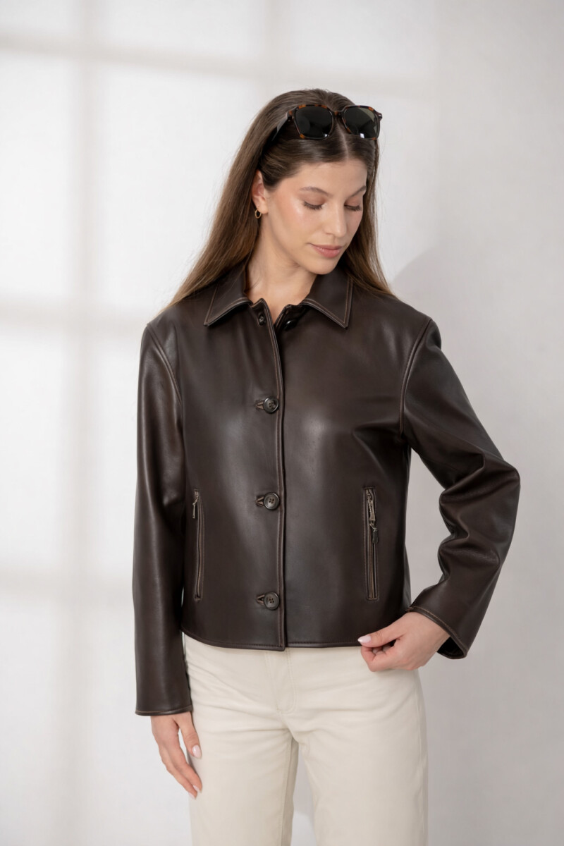 Chaqueta de cuero Luz - Choco gastado 