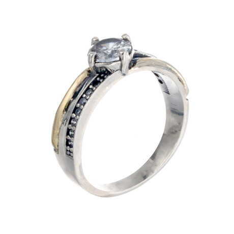 Anillo de plata 925 y double en oro 18 ktes con circonias, CINTILLO. Anillo de plata 925 y double en oro 18 ktes con circonias, CINTILLO.