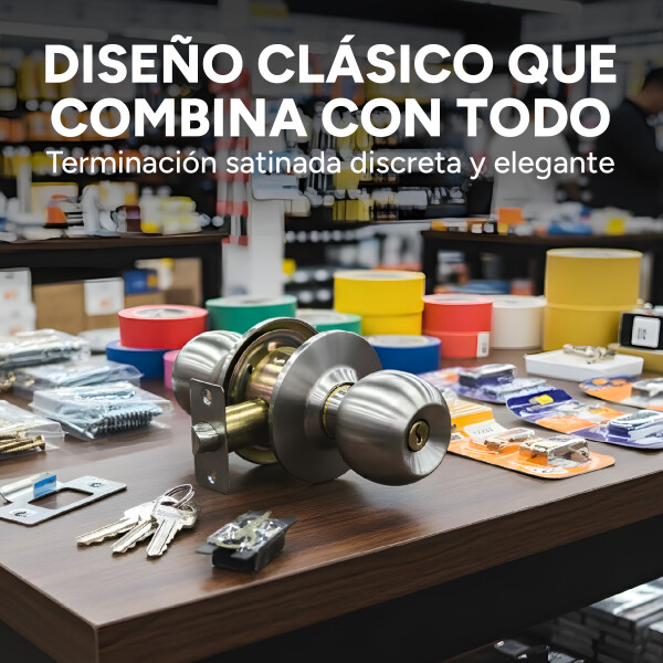 Cerradura Pomo Redondo Para Puerta C/ Tres Llaves Interior Color Plateado